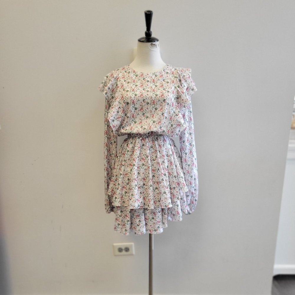 FLOWER PRINT MINI SUMMER DRESS WITH RUFFLES